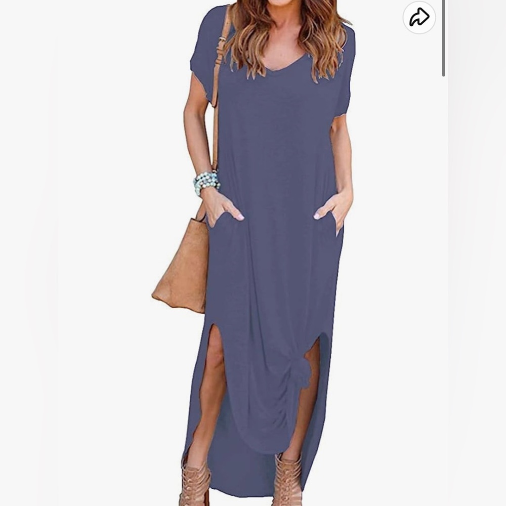 I2CRAZY Women's Short Sleeve Maxi Dress with Pockets in Purple Gray